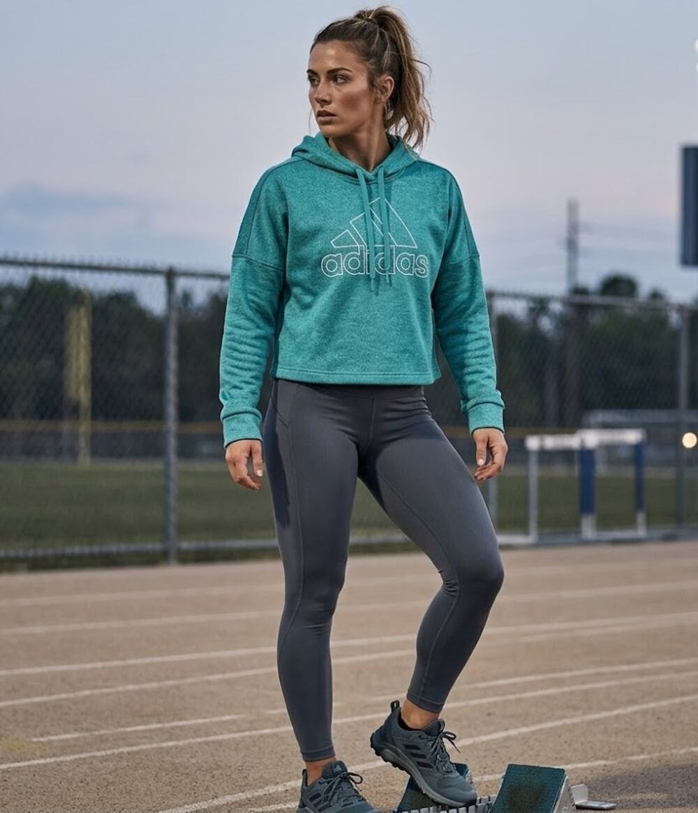 ADIDAS Turquoise Climawarm 3-Stripe Cropped Hoodie size Large